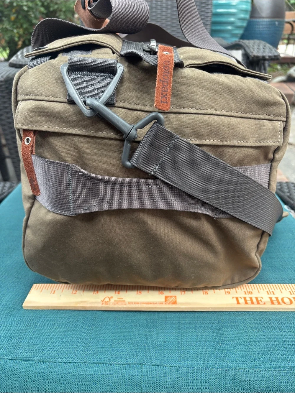 cotopaxi Olive Brown Canvas Duffel Bag with Gray Straps